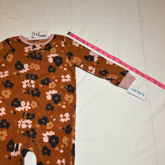 Carter's Girls 24 Months Brown Floral Print Fleece Zip-up Sleep & Play NWT - Picture 4 of 7